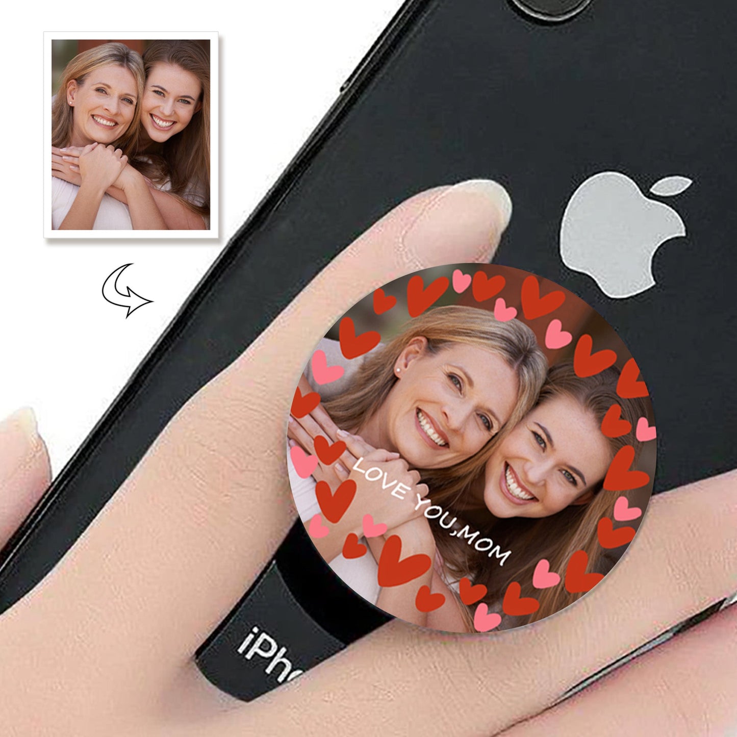 Custom Photo Phone Grip, Text Gift, Personalized Phone Holder, Unique Keepsake