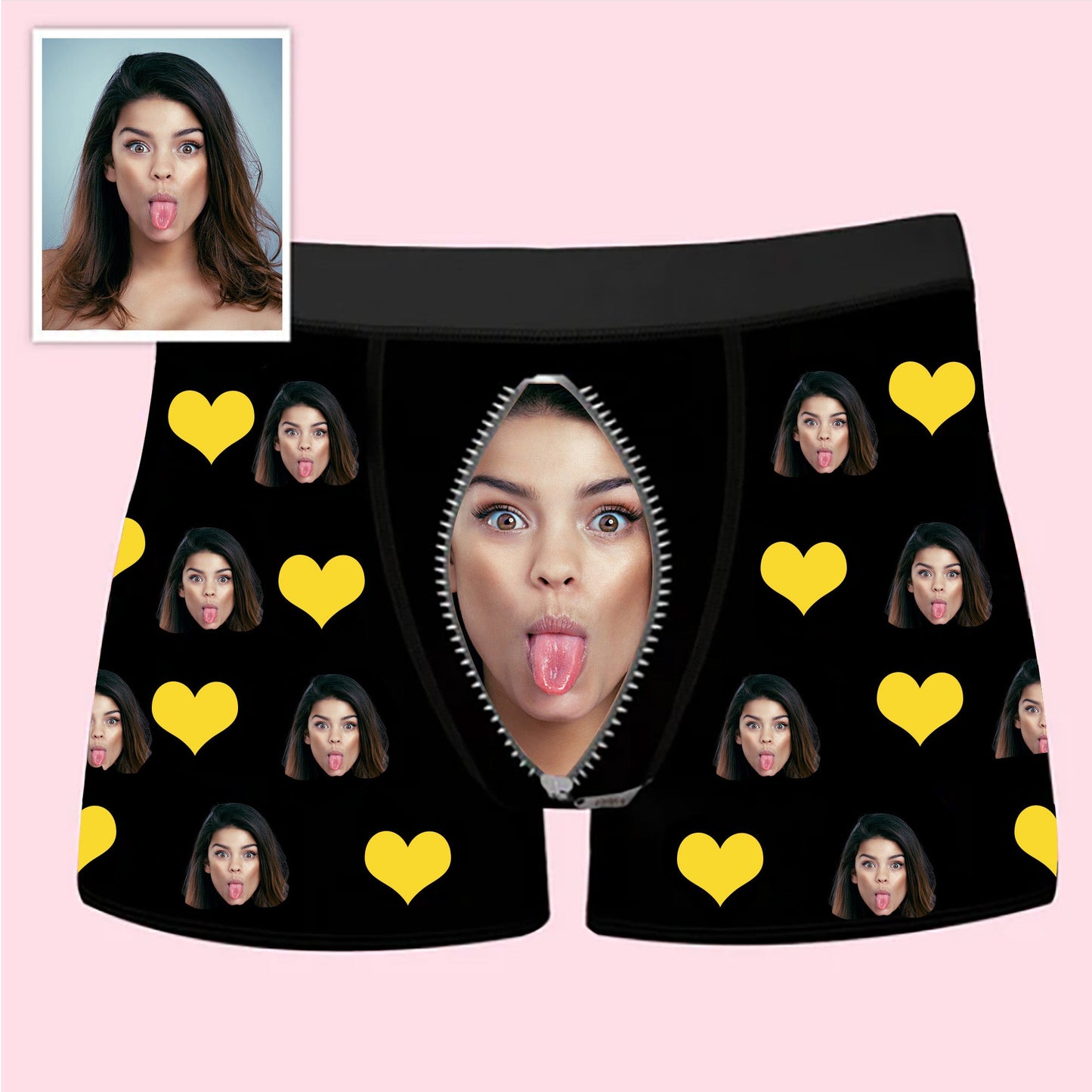 Custom Boxer with Photo Mens Underwear with Heart and Lover Face