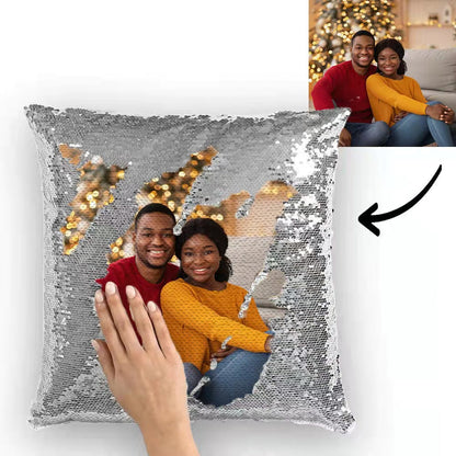 Custom Couple Photo Magic Sequin Pillow Multicolor Shiny 15.75"*15.75"