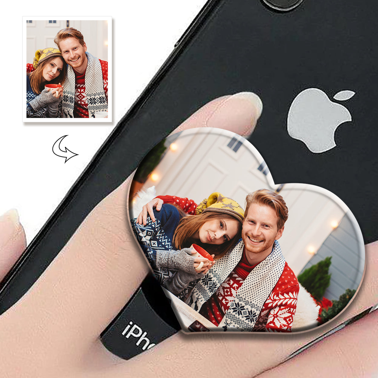 Heart-Shaped Photo Airbag Phone Grip, Custom Acrylic Phone Holder, Unique Gift