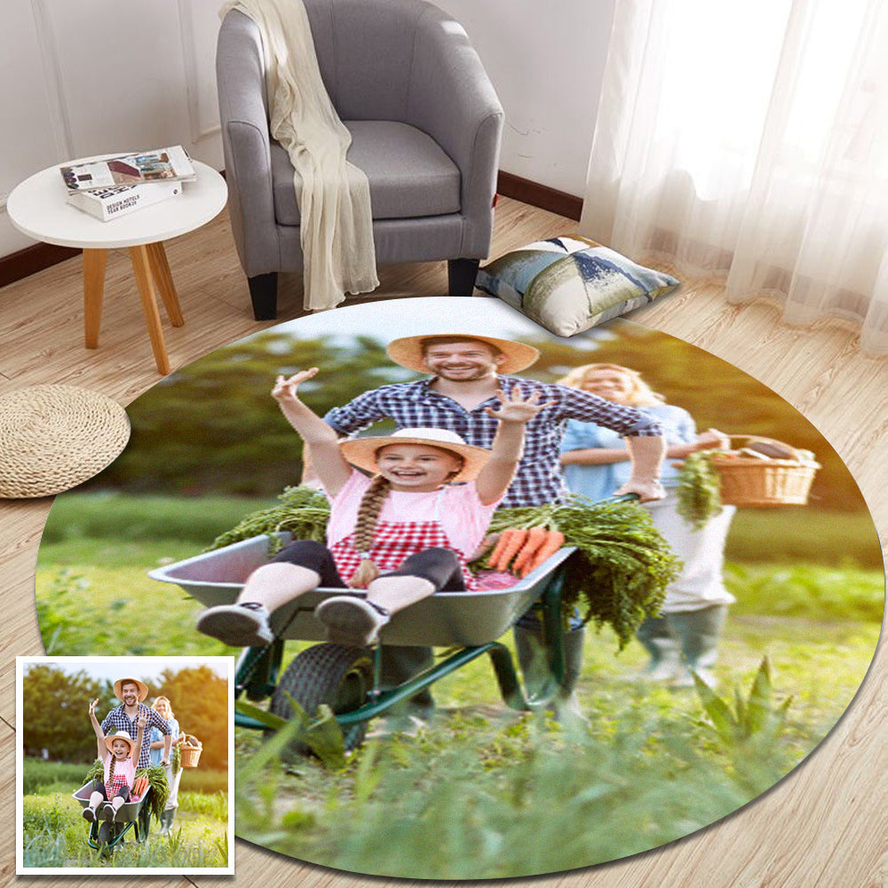 Round Custom Photo Flannel Carpet, Extra Soft Anti-Slip Floor Picture Mats