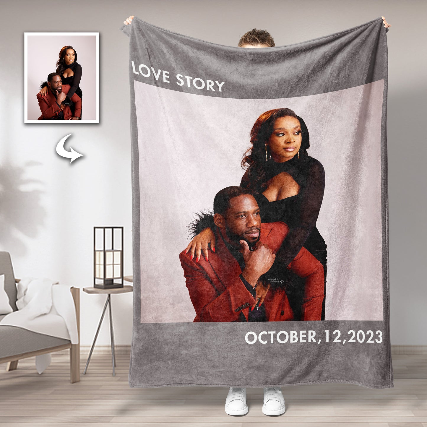 Custom Couple Photo Blankets Personalized Photo Memorial Blankets