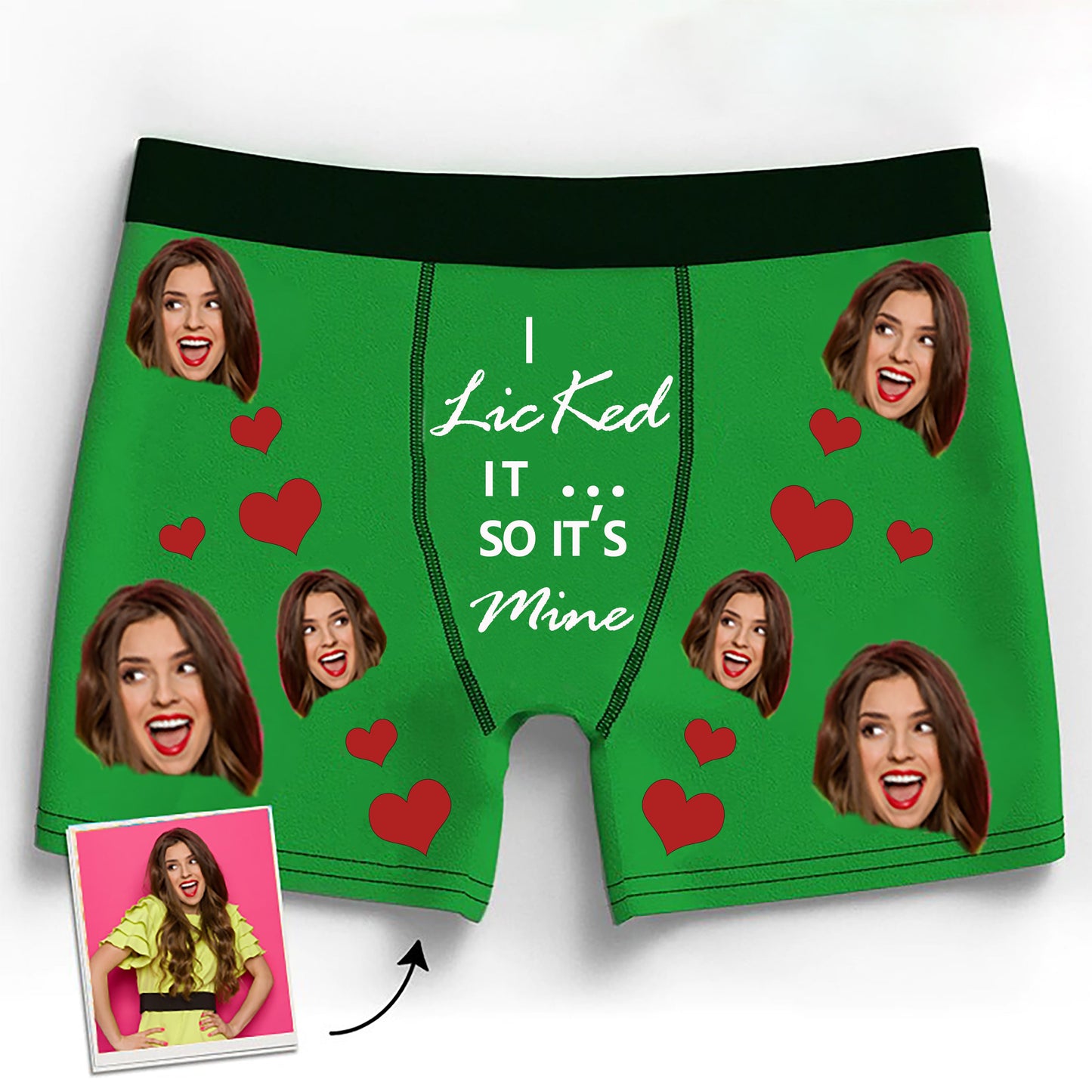 Custom Boxer with Photo Mens Underwear with Face and Heart and Texts