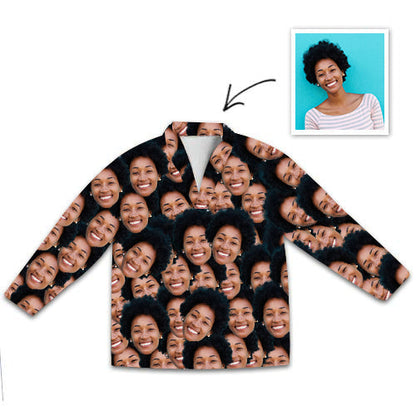 Unisex Nightwear Long Sleeve Pajamas with Custom Face Photo Print