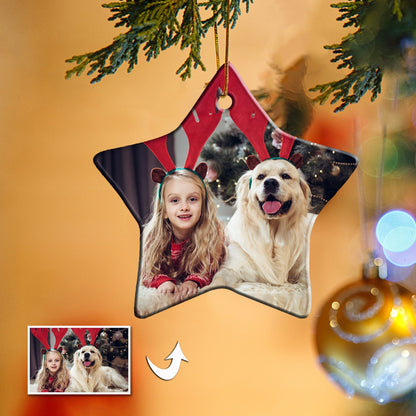 Christmas Custom Ornament Ceramic Hexagon Photo With Text Double-side 2.95’’