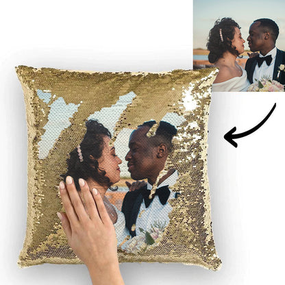 Custom Couple Photo Magic Sequin Pillow Multicolor Shiny 15.75"*15.75"