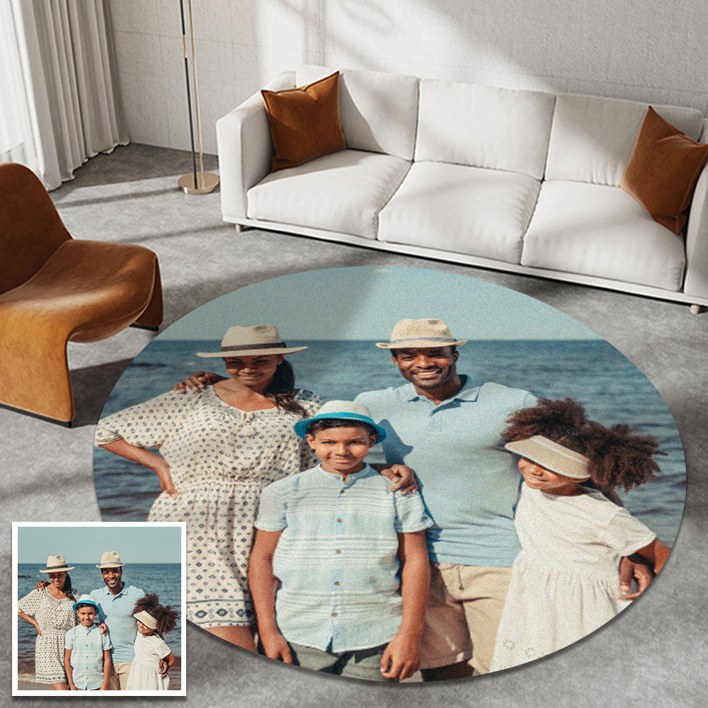 Round Custom Photo Flannel Carpet, Extra Soft Anti-Slip Floor Picture Mats