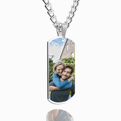 Custom Double-Sided Photo Dog Tag Necklace, Personalized Stainless Steel Chain