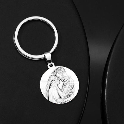 Photo Engraved Round Tag Key Chain With Engraving Stainless Steel