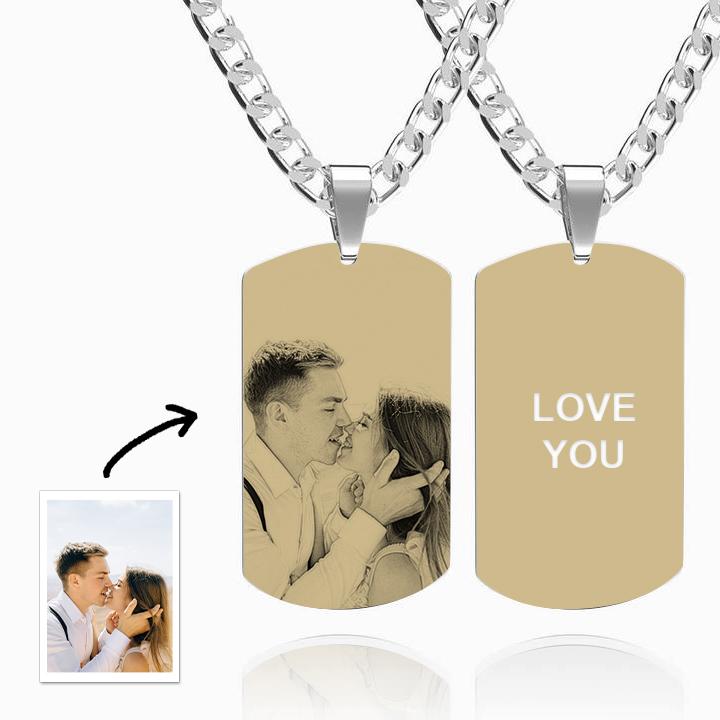 Men's Photo Engraved Tag Necklace With Engraving Stainless Steel - faceonboxer