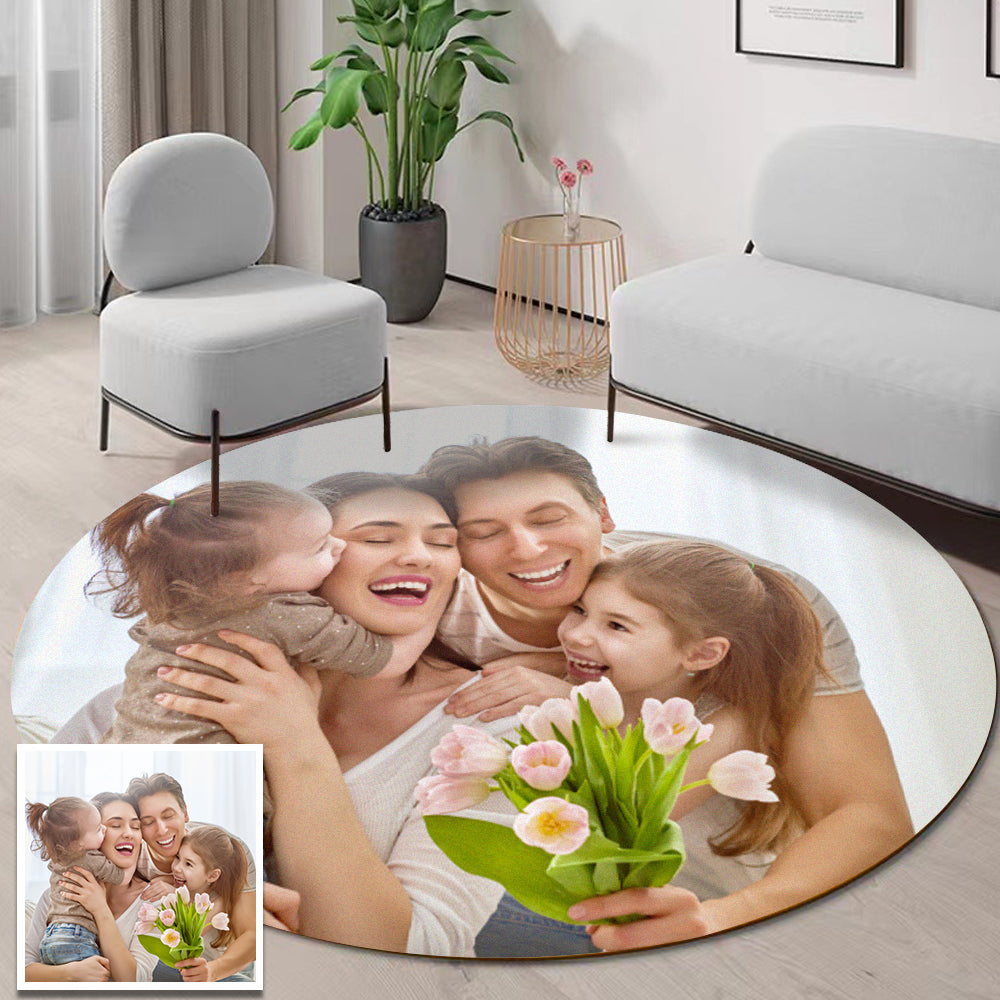 Round Custom Photo Flannel Carpet, Extra Soft Anti-Slip Floor Picture Mats