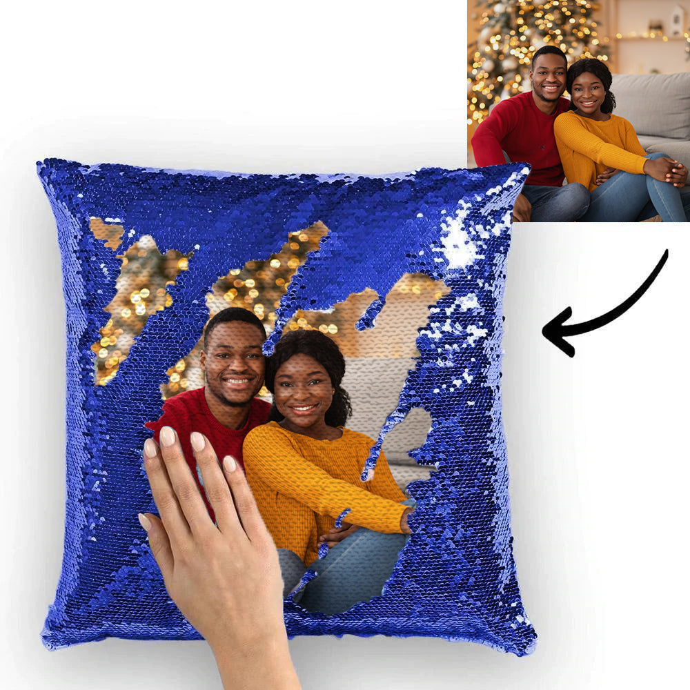 Custom Couple Photo Magic Sequin Pillow Multicolor Shiny 15.75"*15.75"