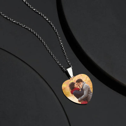 Women's Heart Photo Engraved Tag Necklace With Engraving Stainless Steel