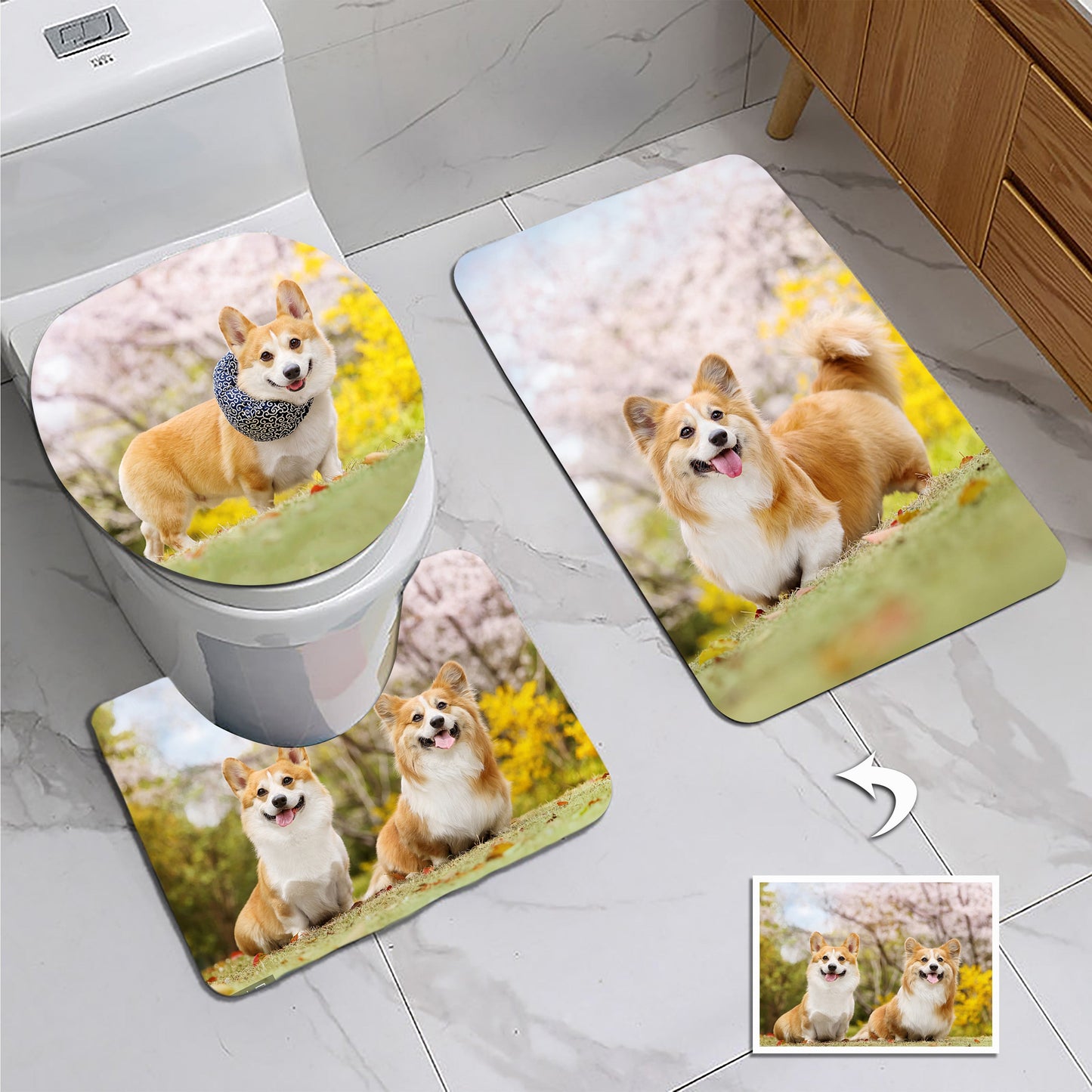 Custom Photo Toilet Rug Set for Bathroom Toilet Non-Slip Mat Carpet