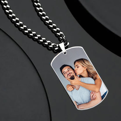 Photo Custom Engraved Dog Tag Necklace, Double-Sided Stainless Steel Pendant