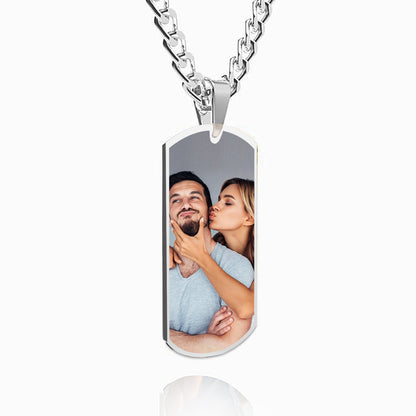 Photo Custom Engraved Dog Tag Necklace, Double-Sided Stainless Steel Pendant