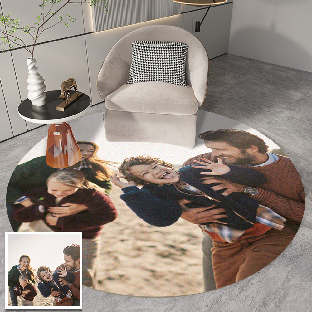 Round Custom Photo Flannel Carpet, Extra Soft Anti-Slip Floor Picture Mats