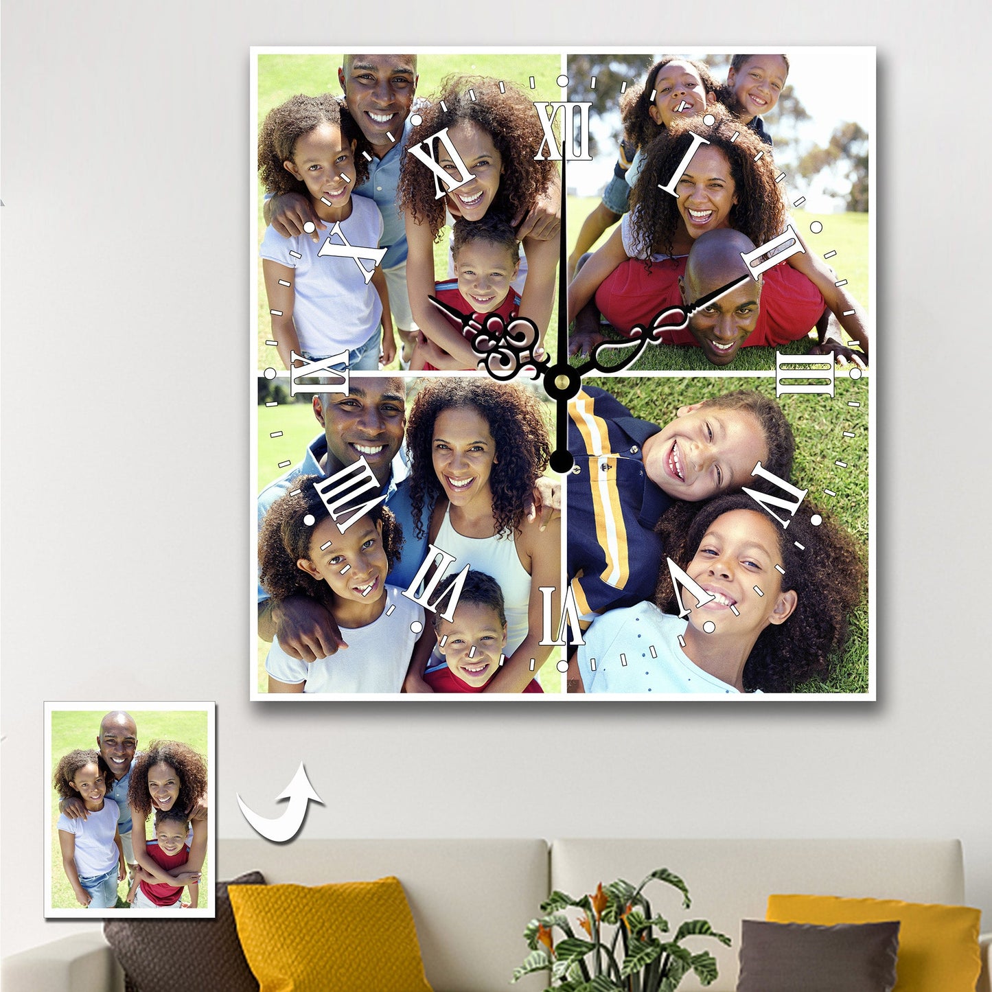 Personalized Photo Square Custom Wall Clock With 4 Photos