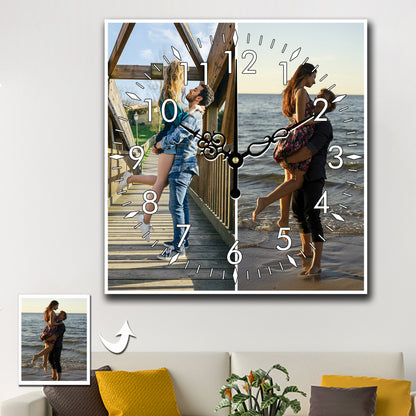 Personalized Photo Square Custom Wall Clock With 2 Photos