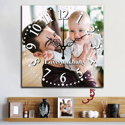 Customized Square Wall Clock - Personalized Photo & Text Gift Clock