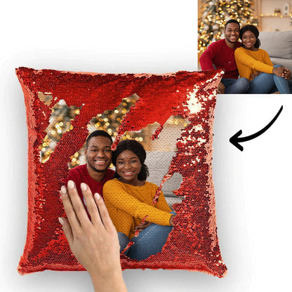 Custom Couple Photo Magic Sequin Pillow Multicolor Shiny 15.75"*15.75"