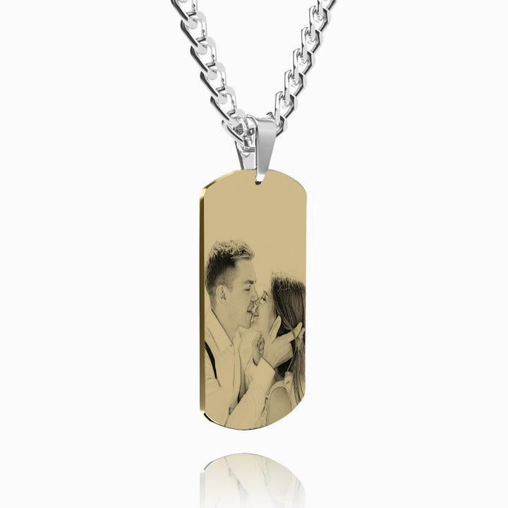 Men's Photo Engraved Tag Necklace With Engraving Stainless Steel - faceonboxer