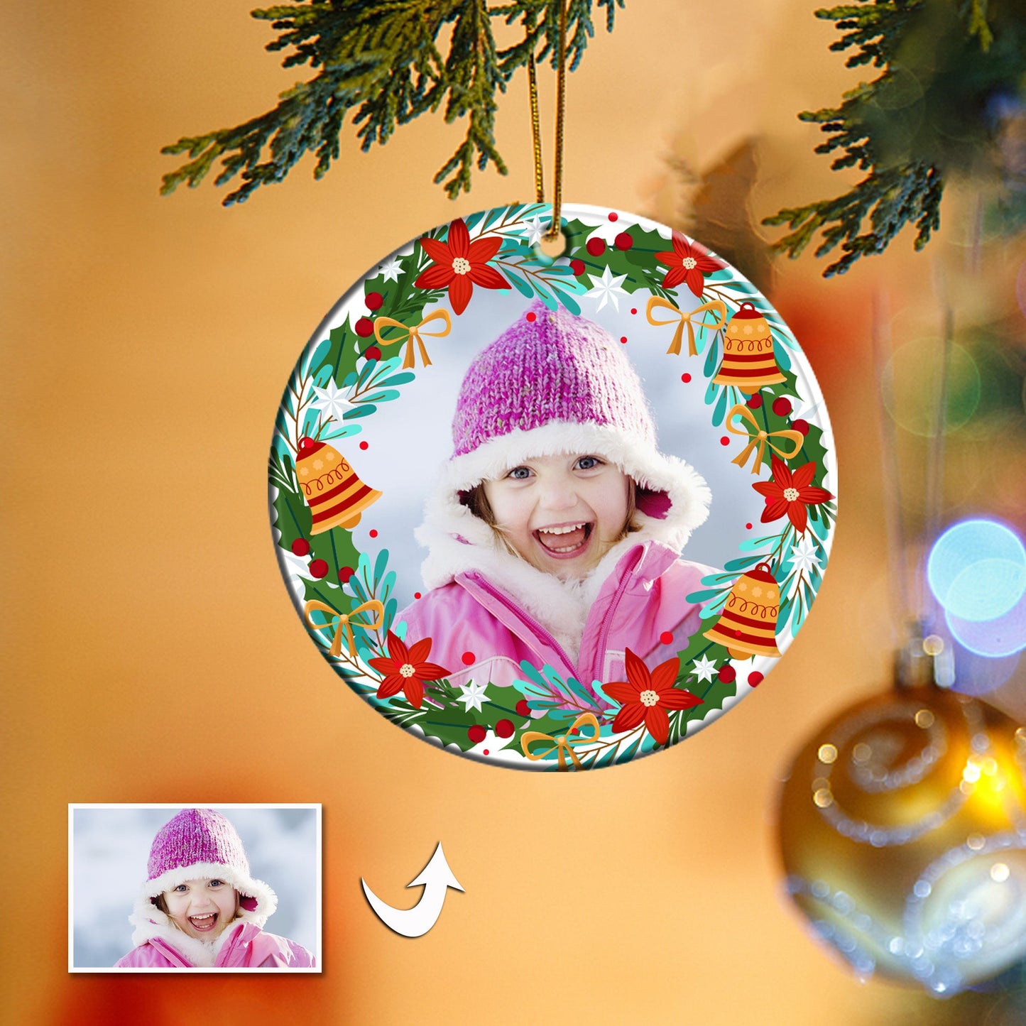 Christmas Custom Round Ceramic Ornament Photo Double-side Printed