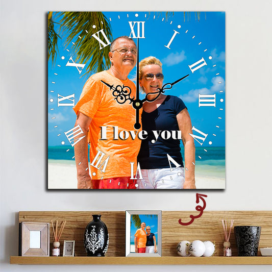 Customized Square Wall Clock - Personalized Photo & Text Gift Clock