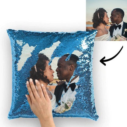 Custom Couple Photo Magic Sequin Pillow Multicolor Shiny 15.75"*15.75"