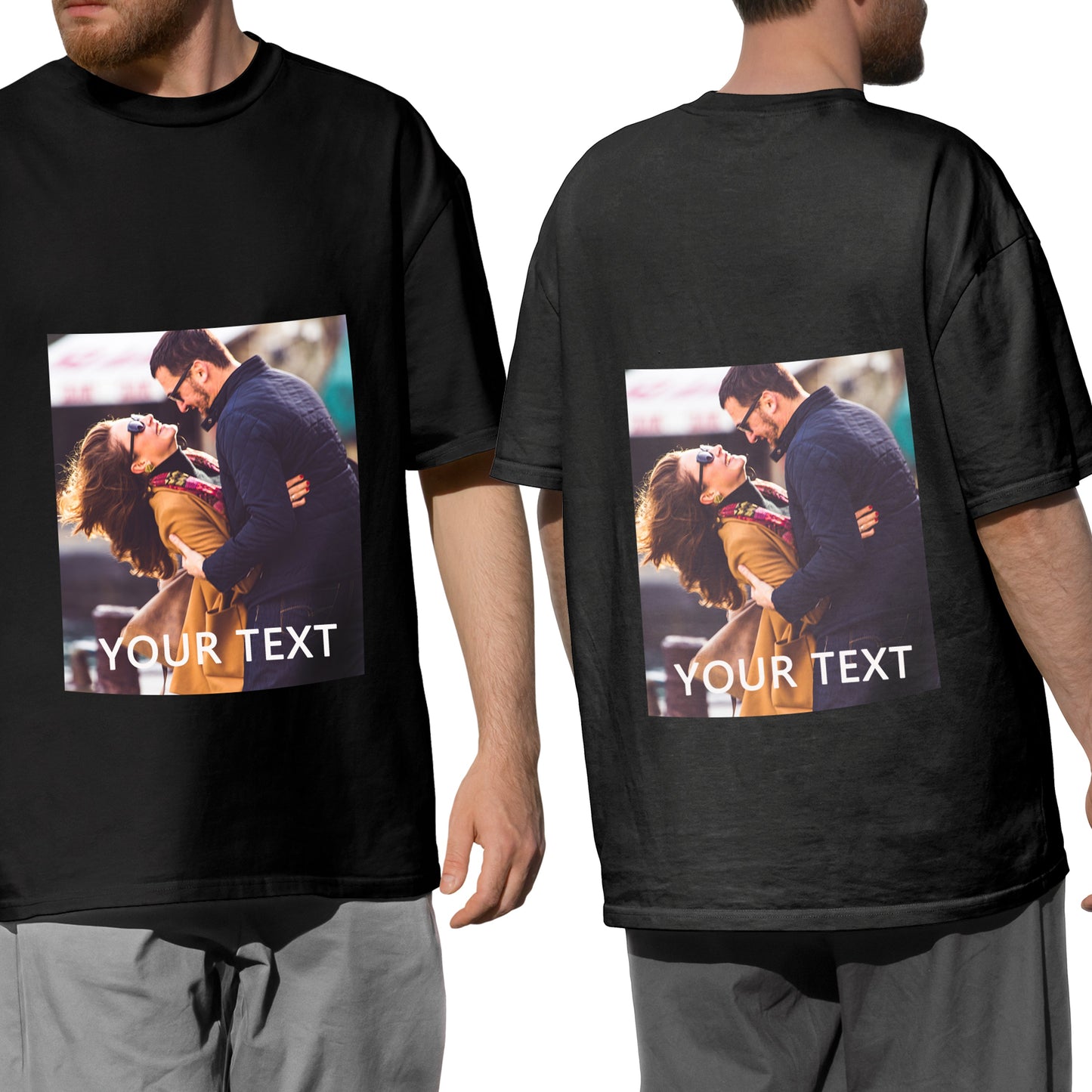 Customizable Unisex Cotton T-Shirt, Double-Sided Photo Print & Text