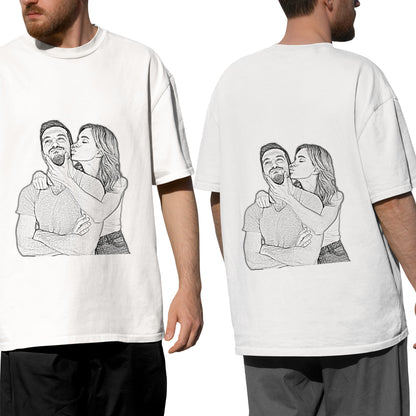 Personalized Unisex T-Shirt, Custom Cotton, Short Sleeve, Photo Sketch Design