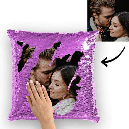 Custom Couple Photo Magic Sequin Pillow Multicolor Shiny 15.75"*15.75"