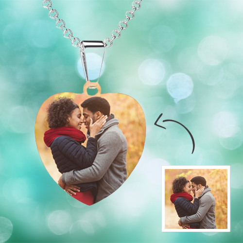 Women's Heart Photo Engraved Tag Necklace With Engraving Stainless Steel