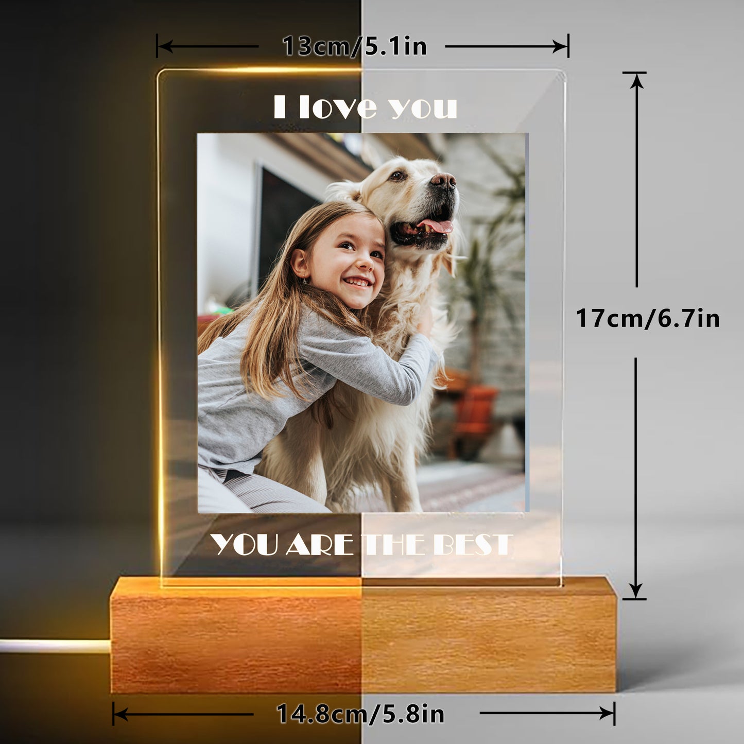 Custom  LED Photo Light on Wooden Base – Personalized Acrylic Night Lamp