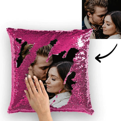 Custom Couple Photo Magic Sequin Pillow Multicolor Shiny 15.75"*15.75"