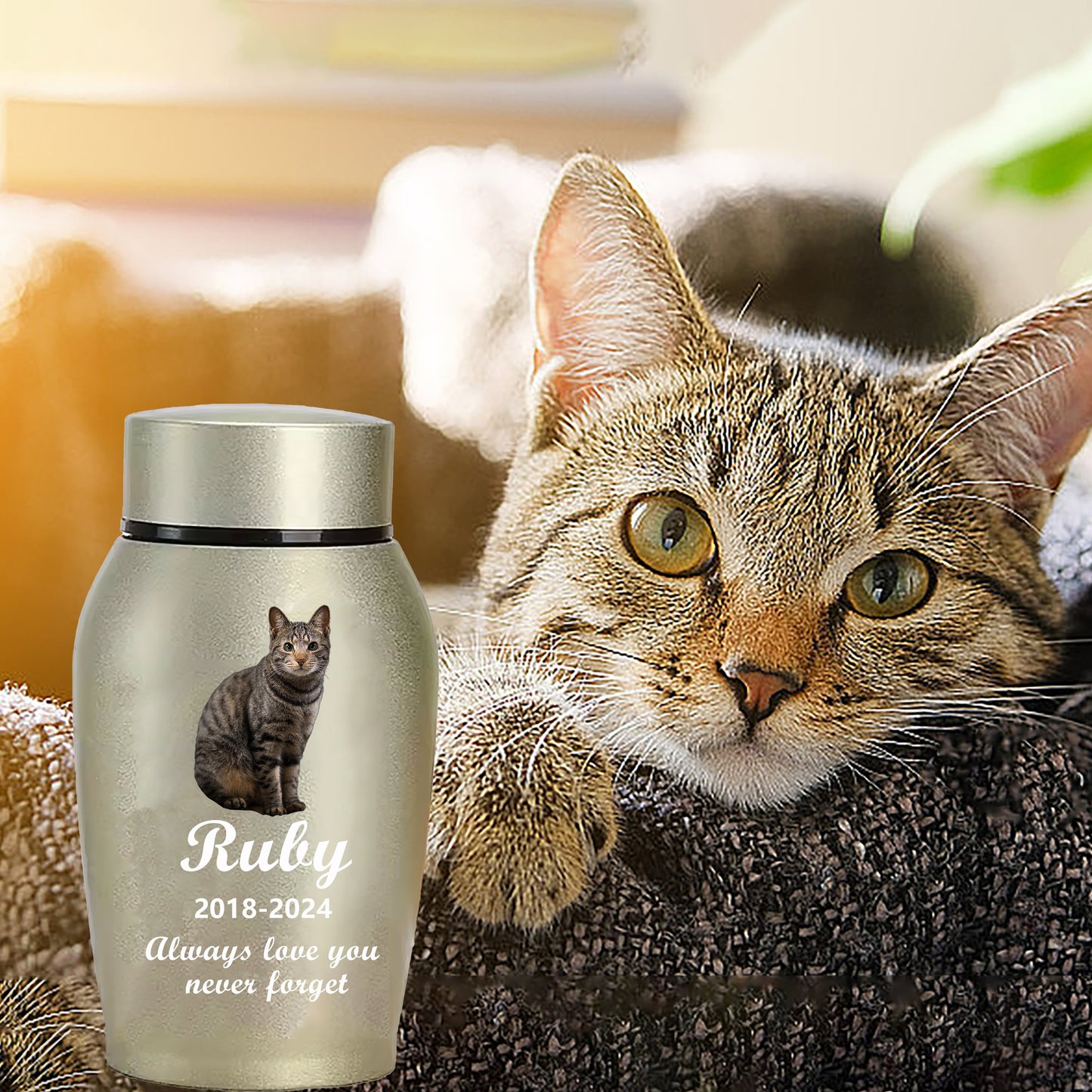 Custom Pet Urn: Personalized Memorial for Ashes with Name and Photo