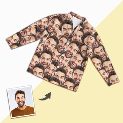 Unisex Nightwear Long Sleeve Pajamas with Custom Face Photo Print