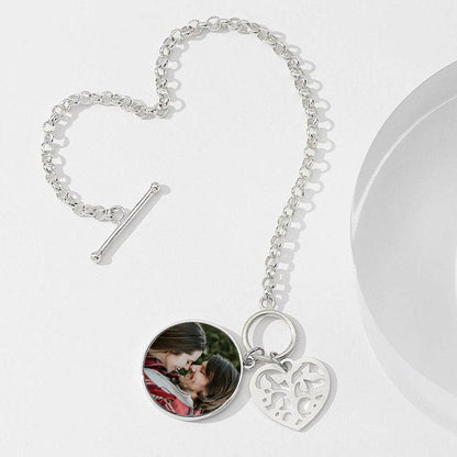 Heart photo engraving charm bracelet