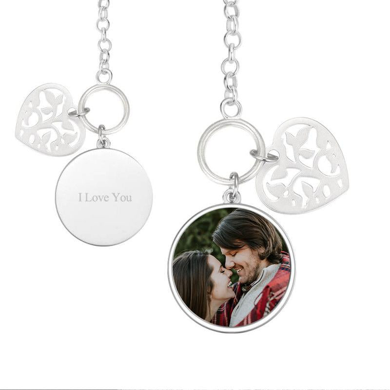 Heart photo engraving charm bracelet