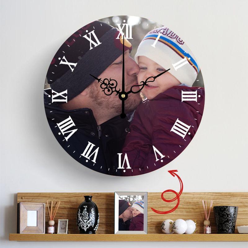 Personalized Round Wall Clock - Custom Photo Keepsake Home Decor Gift