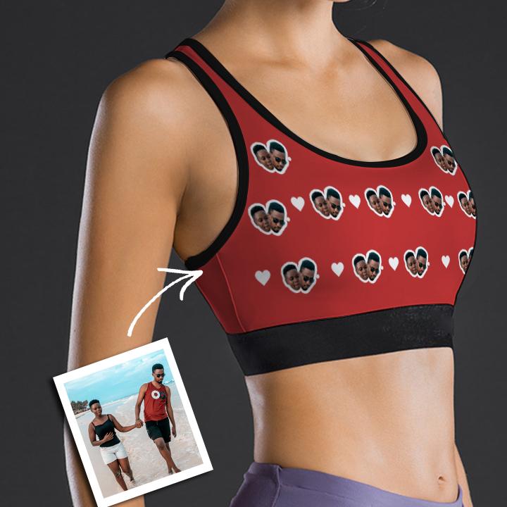 Photo Custom Face Sports Bra With Heart Couples for Women