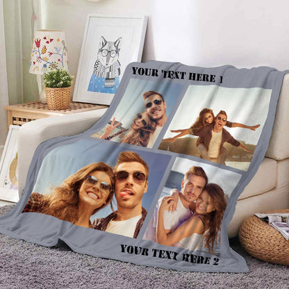 Custom Photo Blankets Collage 1-4 Photo Personalized Memorial Blankets