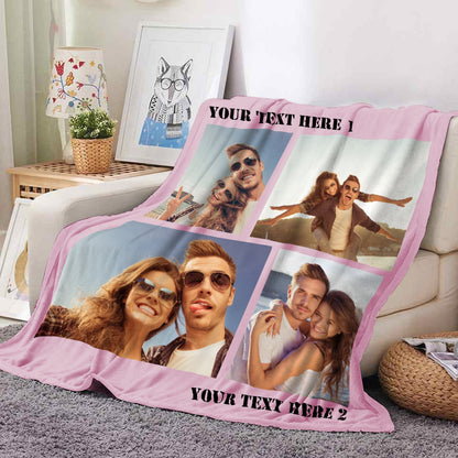 Custom Photo Blankets Collage 1-4 Photo Personalized Memorial Blankets