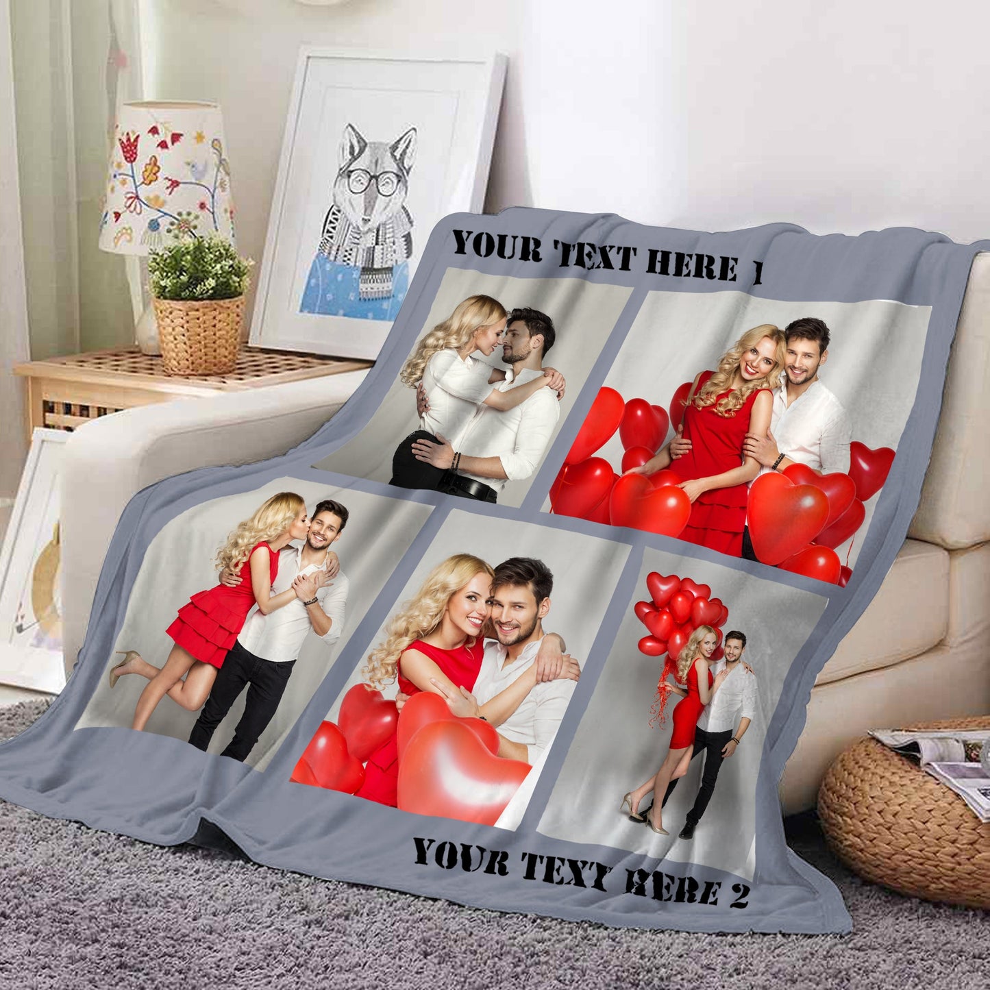 Custom Photo Blankets Collage 1-4 Photo Personalized Memorial Blankets