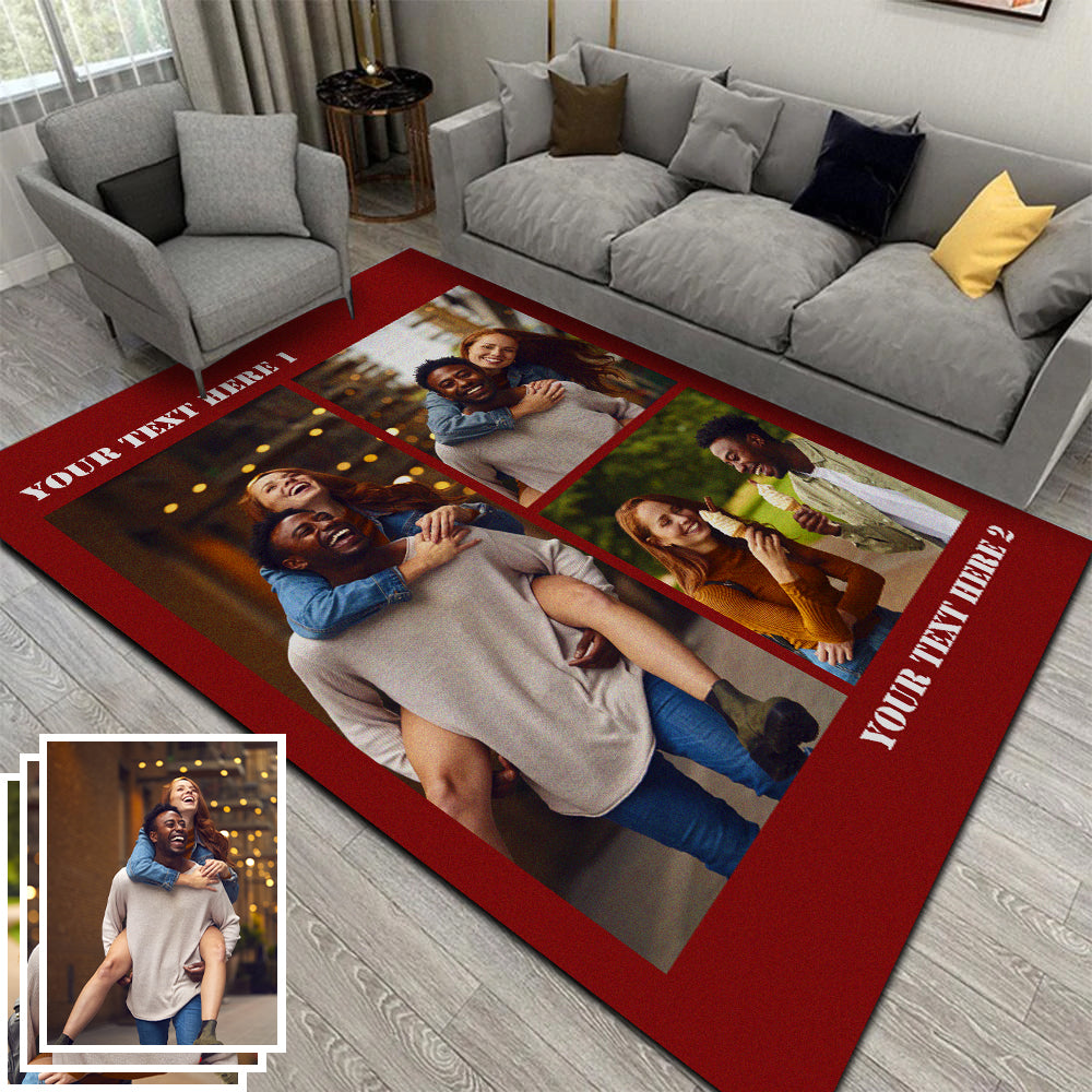 Custom Photo Flannel Carpet, Extra Soft Anti-Slip Floor Mats Collage 1-4 Photos