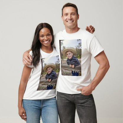 Customizable Unisex Cotton T-Shirt, Double-Sided Photo Print & Text