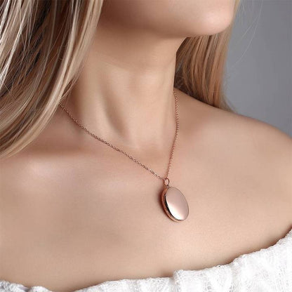 Oval Photo Locket Necklace With Engraving Rose Gold Plated - faceonboxer