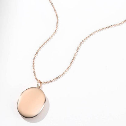 Oval Photo Locket Necklace With Engraving Rose Gold Plated - faceonboxer