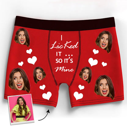 Custom Boxer with Photo Mens Underwear with Face and Heart and Texts