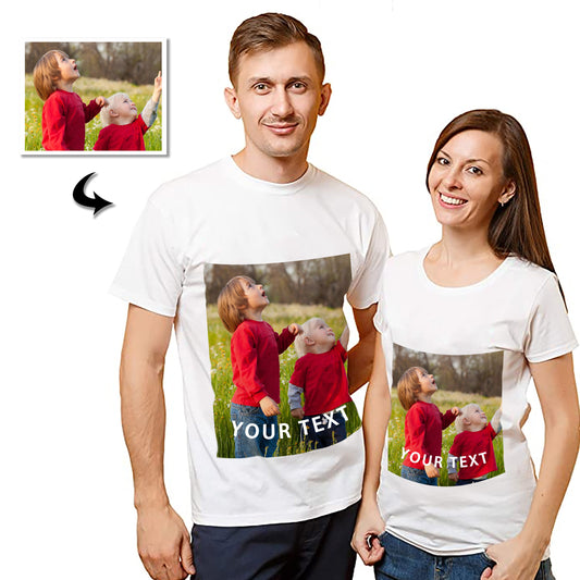 Customizable Unisex Cotton T-Shirt, Double-Sided Photo Print & Text